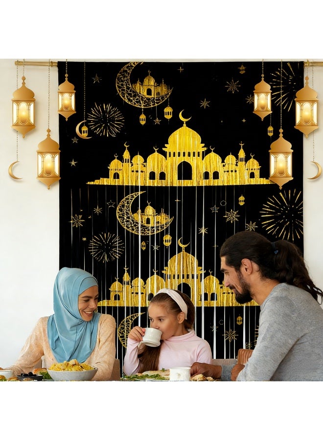 1PCS Shining Wall Decor and Fringe Curtain，Plastic Streamers Ramadan Eid al-Fitr Party Supplies streamers party decorations,Easy Setup for Eid and Ramadan Celebrations (Black) - Image 4